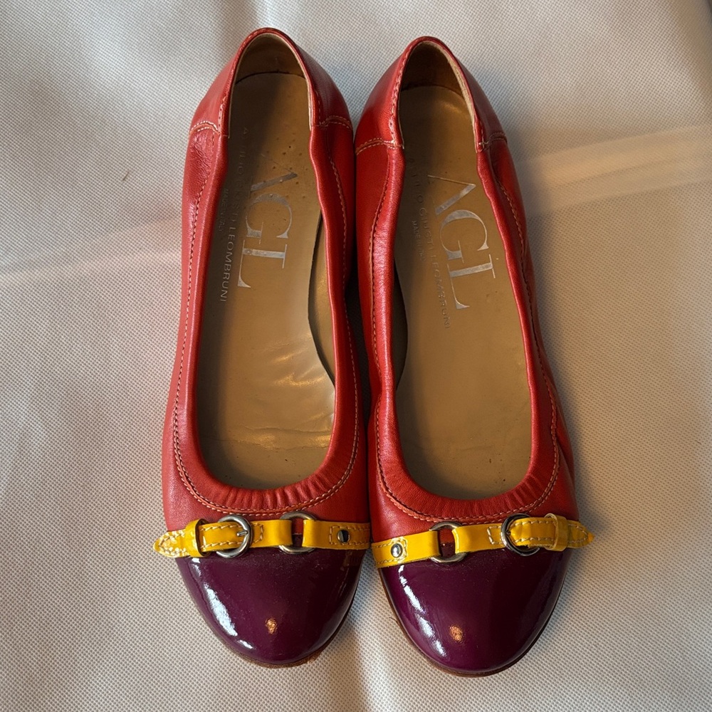 AGL Orange and Yellow Flats with Buckle Detail